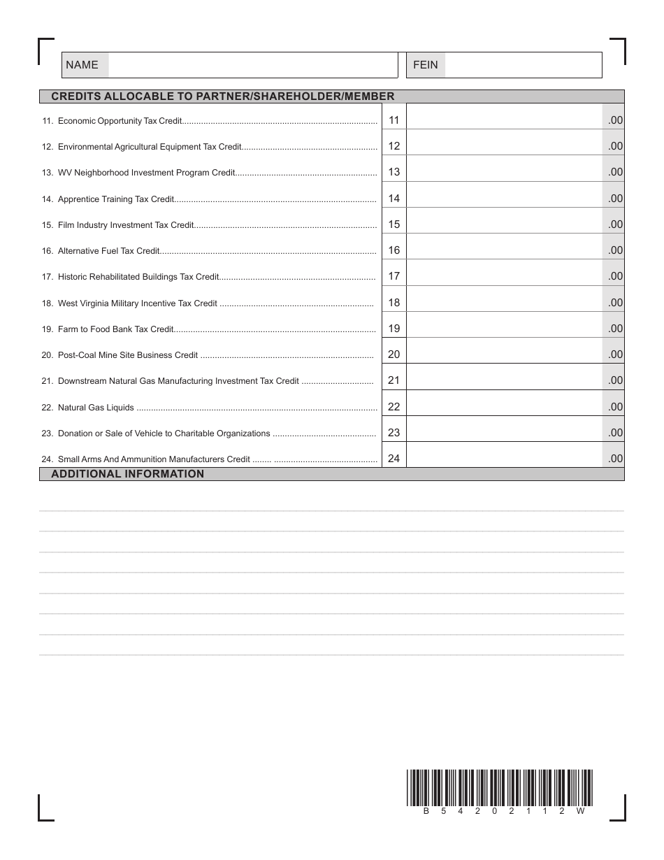 Schedule K-1 Schedule of Wv Partner / Shareholder / Member / Beneficiary Income, Loss, Modification, Credits, and Withholding - West Virginia, Page 2