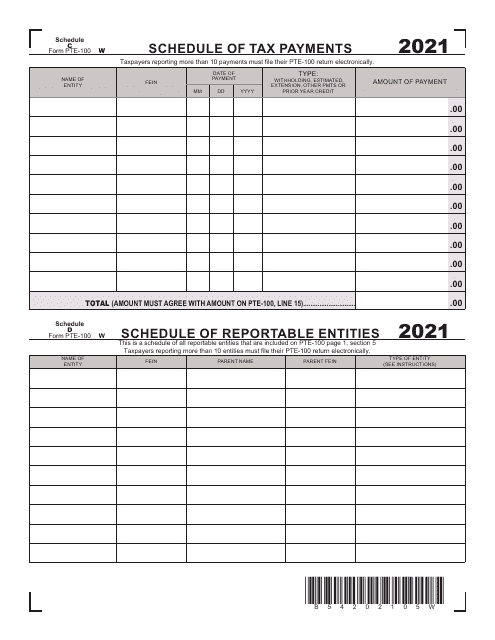 Form PTE-100 Schedule C, D 2021 Printable Pdf