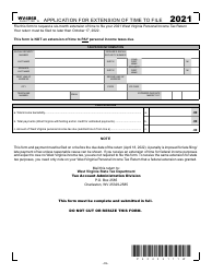 Document preview: Form WV4868 Application for Extension of Time to File - West Virginia, 2021