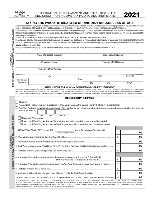 Form IT-140 Schedule E, H 2021 Printable Pdf