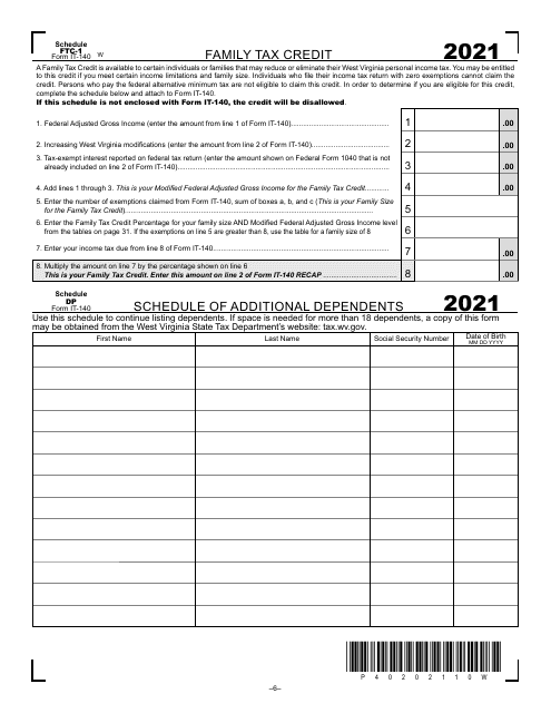 Form IT-140 Schedule DP, FTC-1 - West Virginia, 2021