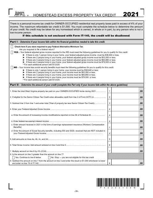 Form IT-140 Schedule HEPTC-1 2021 Printable Pdf