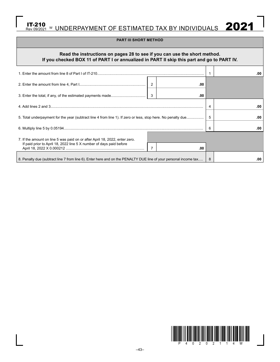 Form IT-210 Underpayment of Estimated Tax by Individuals - West Virginia, Page 3
