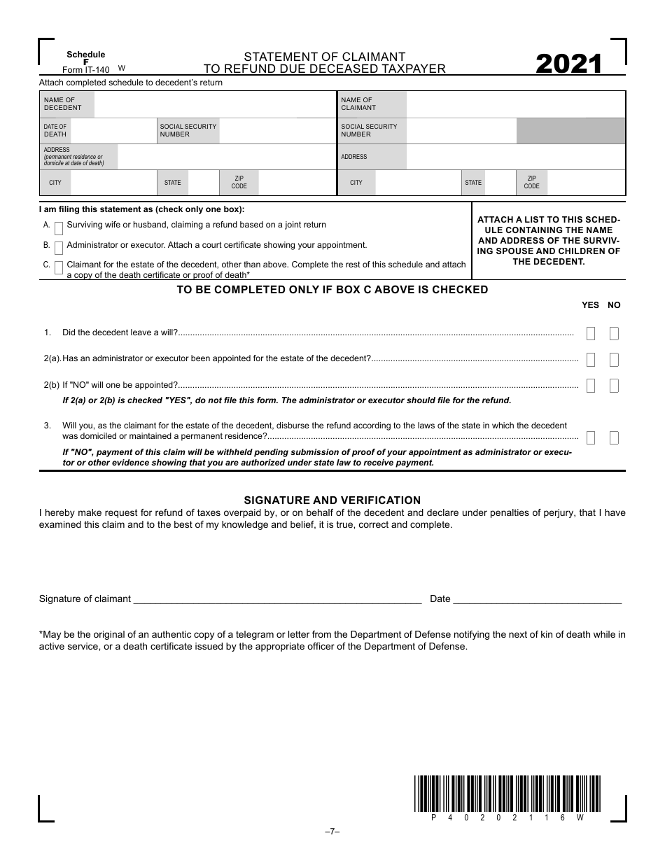 Form IT140 Schedule F 2021 Fill Out, Sign Online and Download