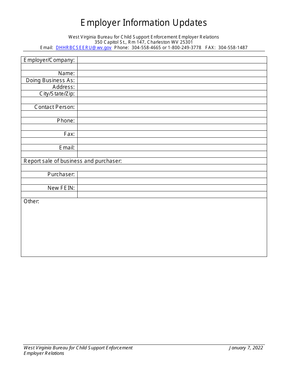 West Virginia Employer Information Updates Fill Out, Sign Online and