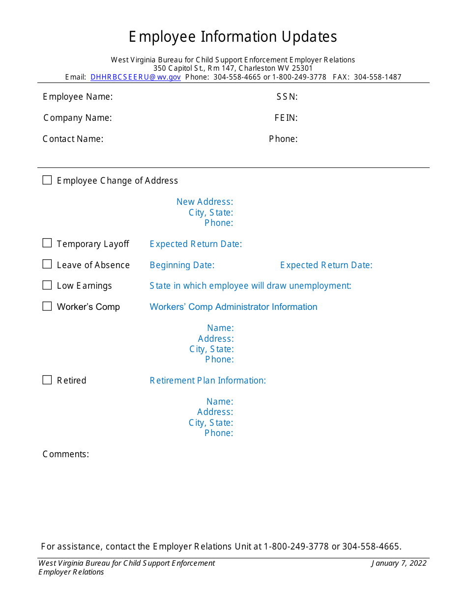 West Virginia Employee Information Updates - Fill Out, Sign Online and ...