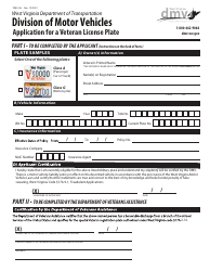 Form DMV-48 Application for a Veteran License Plate - West Virginia