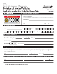 Document preview: Form DMV-49-B Application for a Certified Firefighter License Plate - West Virginia