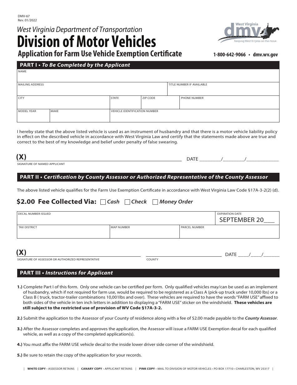 Form DMV-67 - Fill Out, Sign Online and Download Fillable PDF, West ...