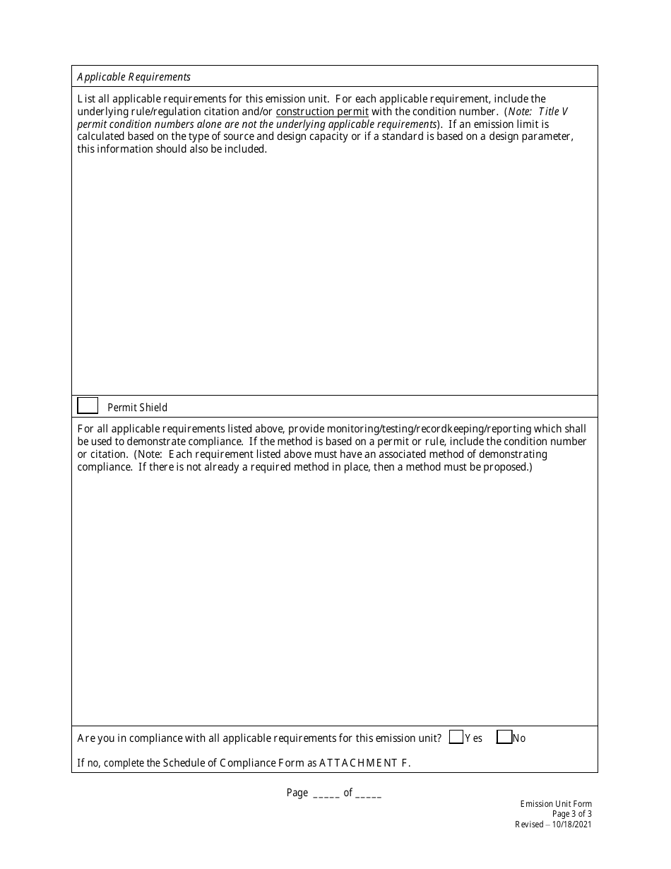 Attachment E Emission Unit Form - West Virginia, Page 3