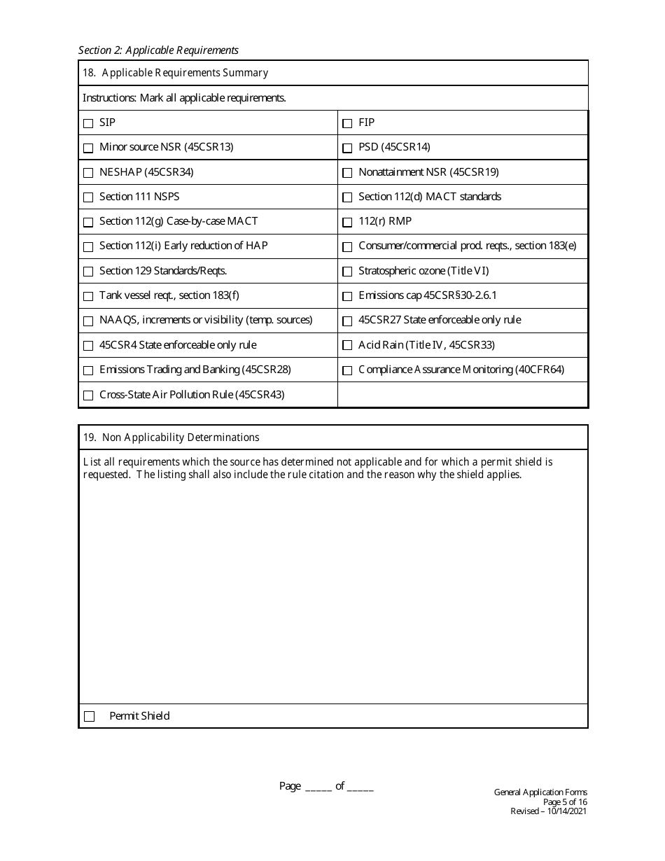 Initial / Renewal Title V Permit Application - General Forms - West Virginia, Page 5