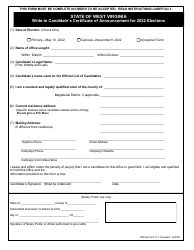 Official Form C-7 Write-In Candidate's Certificate of Announcement for Elections - West Virginia