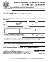 Form 316 Consumer Complaint - Door-To-Door Solicitation - Wisconsin