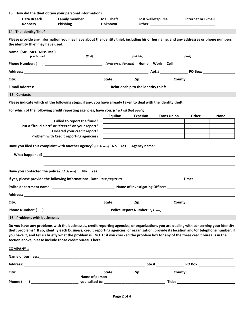 Form 601 Consumer Complaint - Id Theft  Privacy Protection - Wisconsin, Page 2
