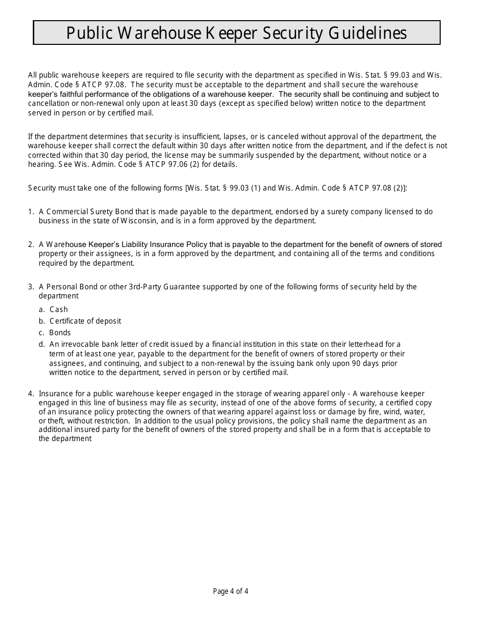 Form TR-PS-16 Public Warehouse Keeper License Application - Wisconsin, Page 4