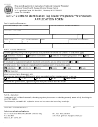 Document preview: Form AH-RE-100 Application Form - Electronic Identification Tag Reader Program for Veterinarians - Wisconsin