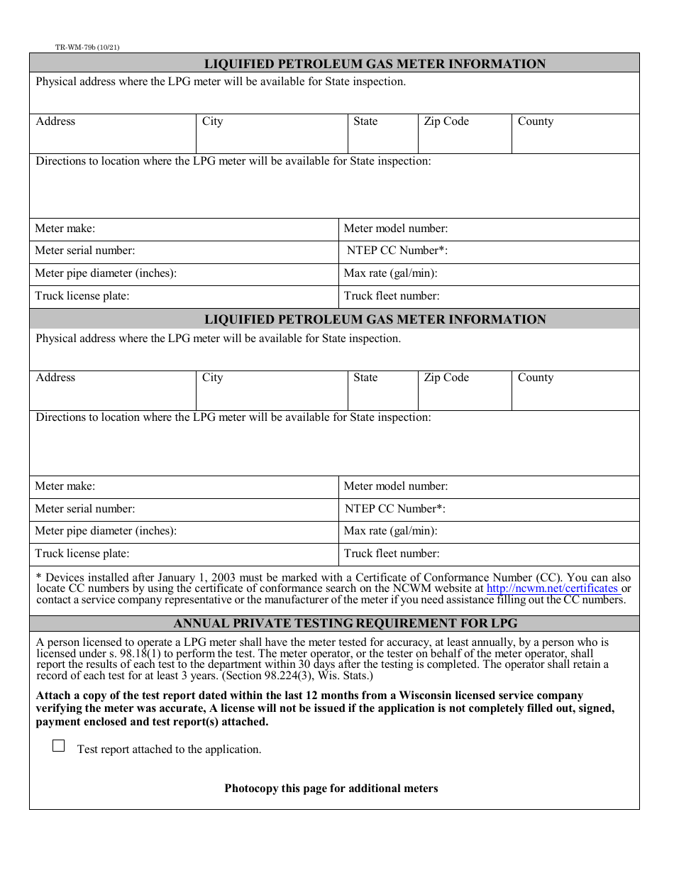 Form TR-WM-79B Liquefied Petroleum Gas (Lpg) Meter Operator License Application - Wisconsin, Page 4