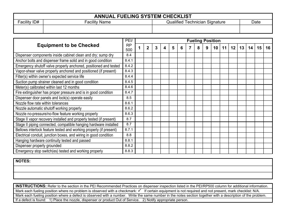 Annual Fueling System Checklist - Wisconsin, Page 1