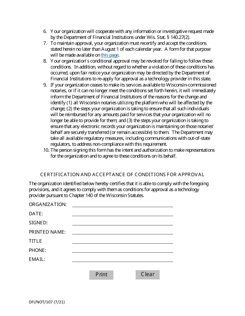 Remote Online Notarization: Annual Confirmation and Recertification Form for Approved Technology Providers - Wisconsin, Page 2