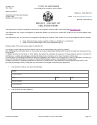 Form DFI/NOT/105 Notary - Report of Violation Form - Wisconsin