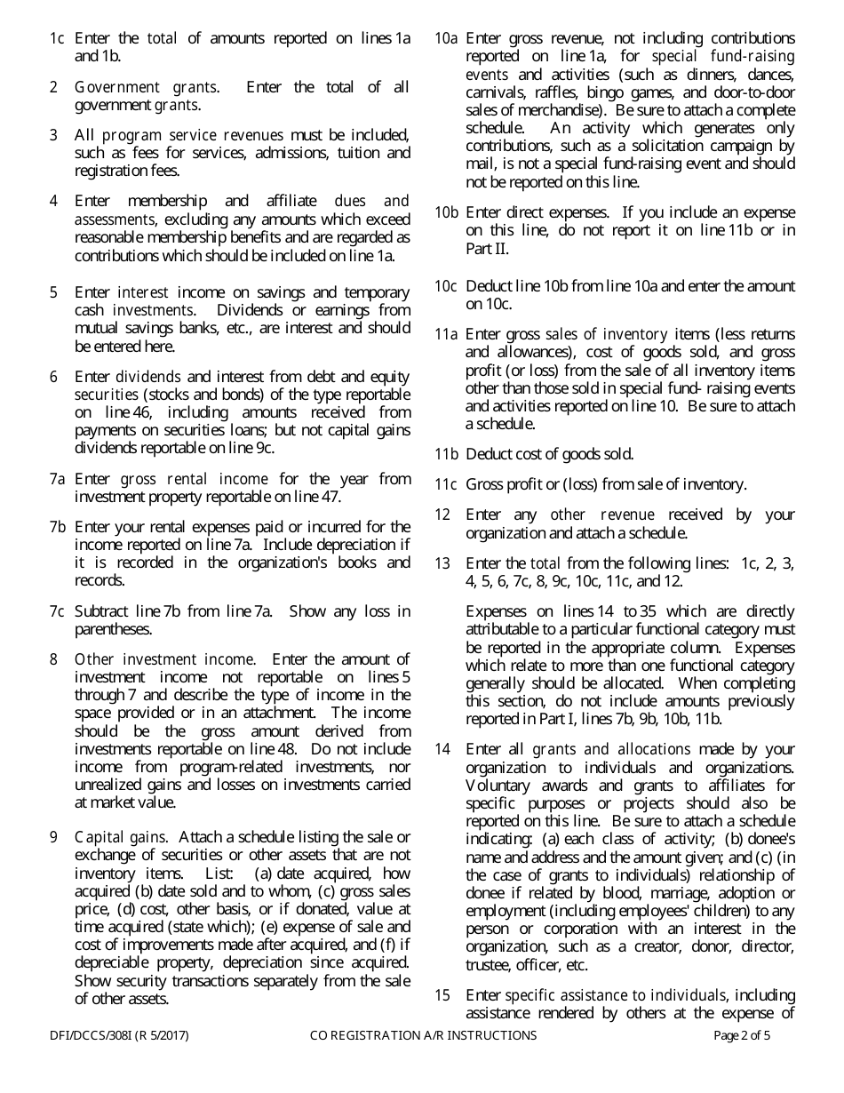 Instructions for Form DFI / DCCS / 308 Charitable Organization Annual Report - Wisconsin, Page 2