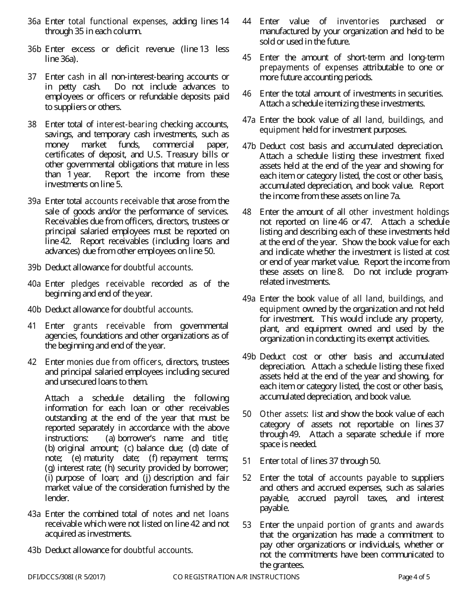 Instructions for Form DFI / DCCS / 308 Charitable Organization Annual Report - Wisconsin, Page 4