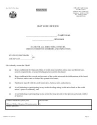 Form DFI/OCU/117 Oath of Office - Wisconsin