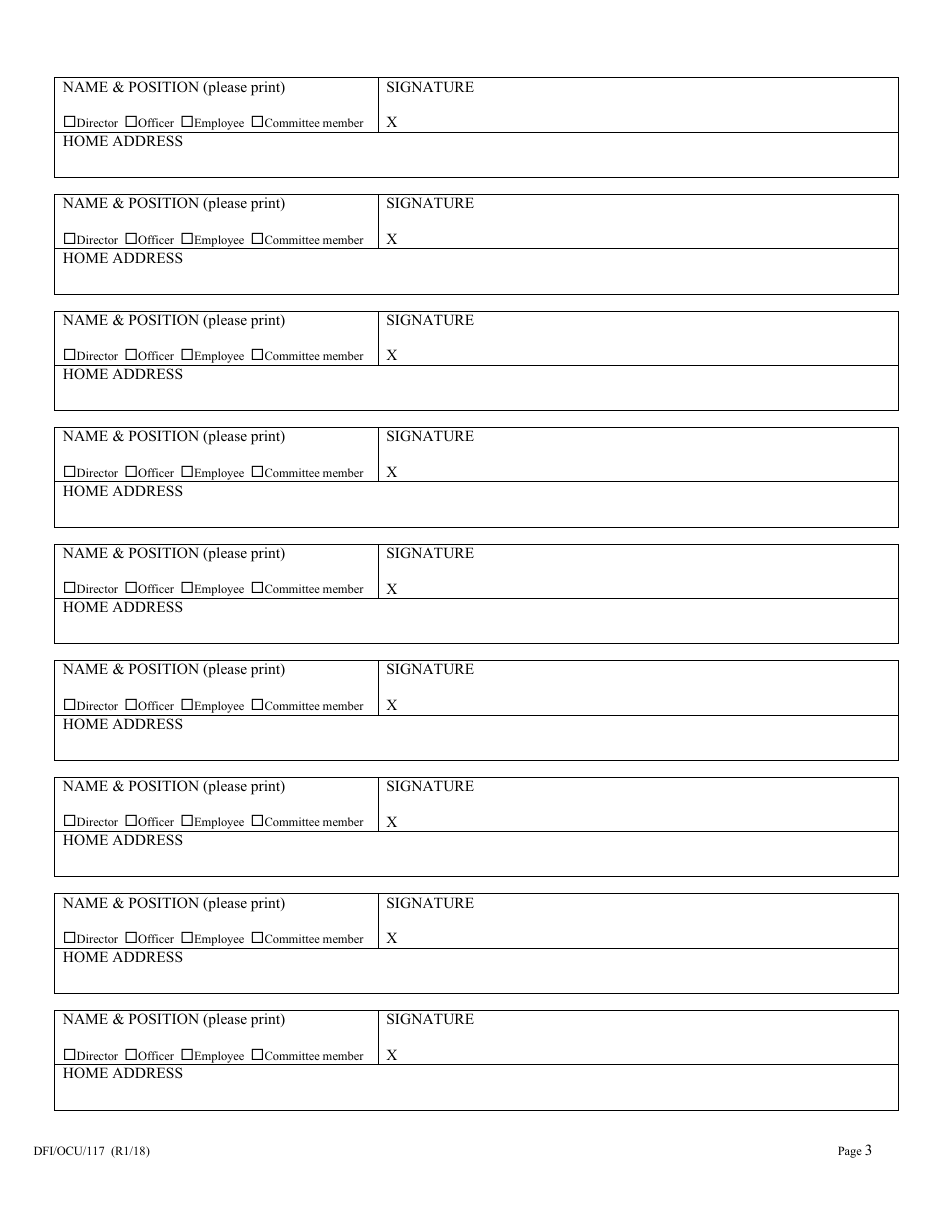 Form DFI / OCU / 117 Oath of Office - Wisconsin, Page 3
