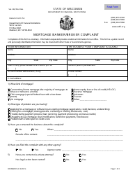 Form DFI/MB/001 Mortgage Banker/Broker Complaint - Wisconsin