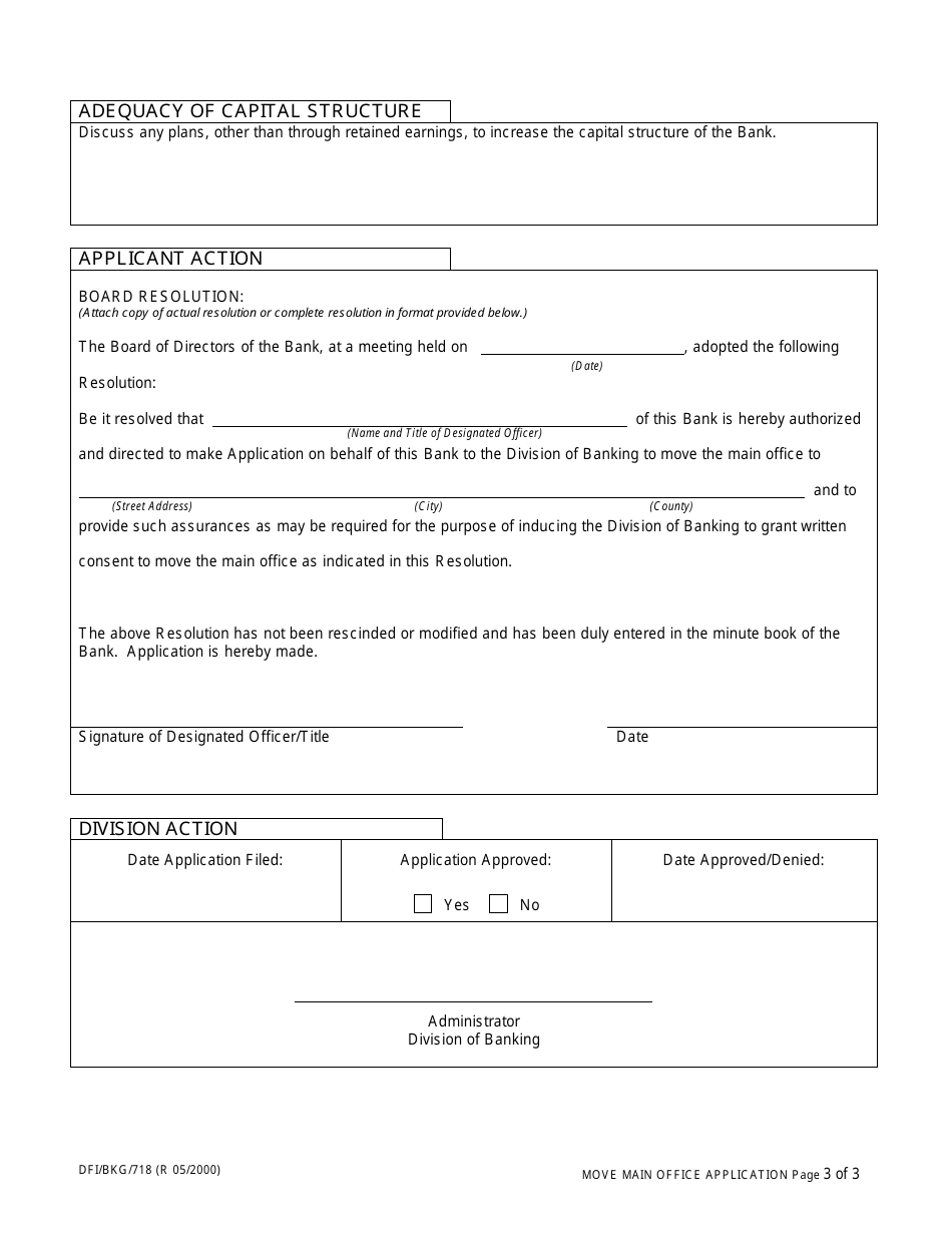 Form DFI / BKG / 718 Move Main Office Application - Wisconsin, Page 3