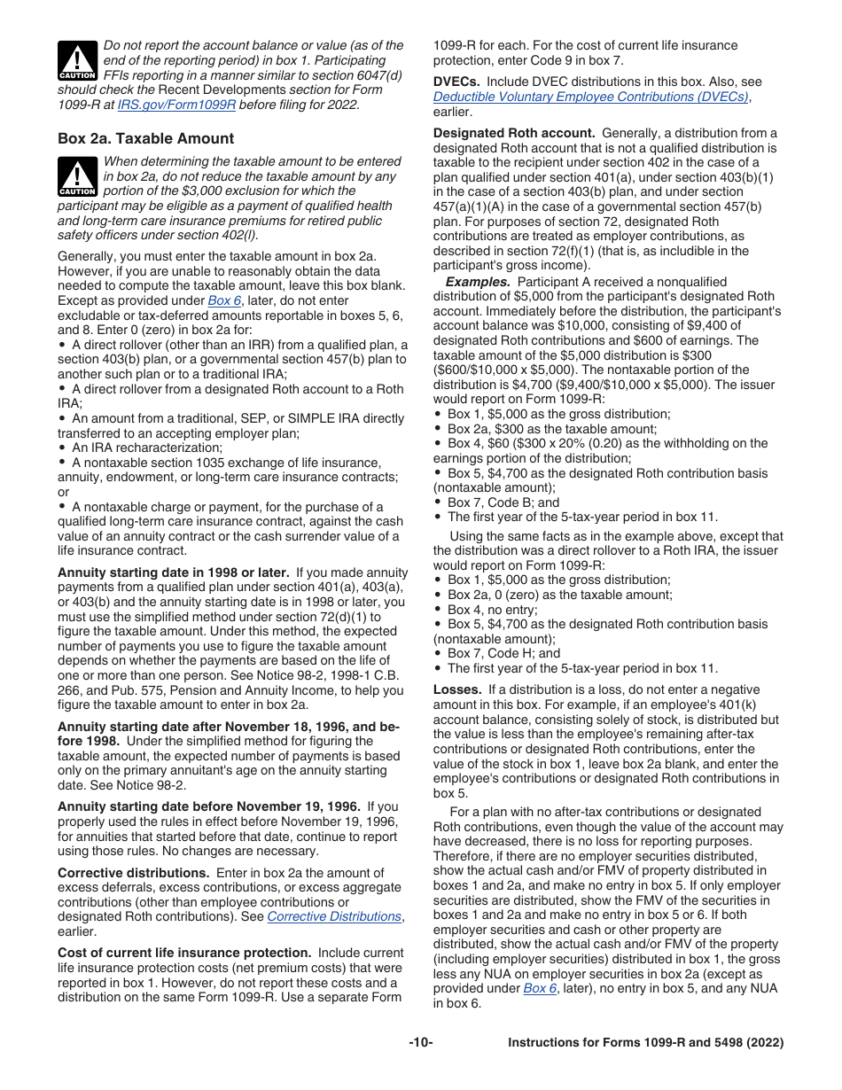 Instructions for IRS Form 1099-R, 5498, Page 10