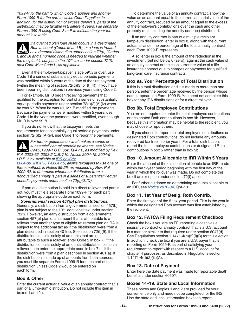 Instructions for IRS Form 1099-R, 5498, Page 14