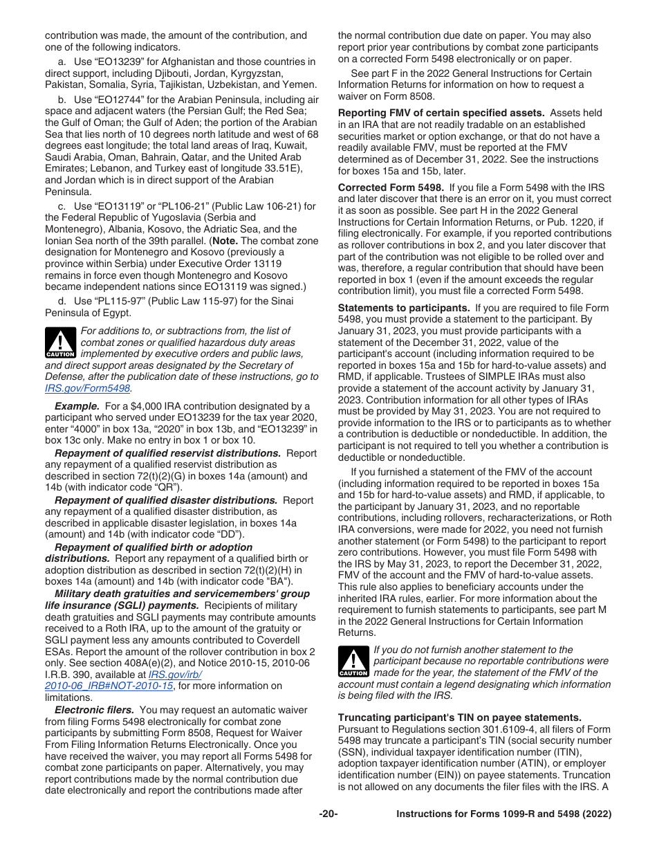 Instructions for IRS Form 1099-R, 5498, Page 20