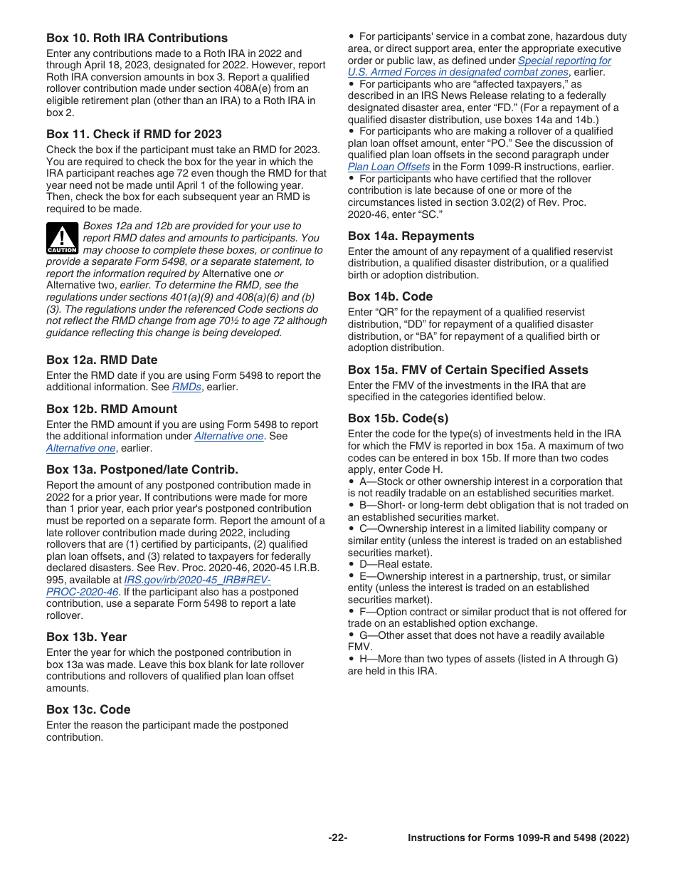 Instructions for IRS Form 1099-R, 5498, Page 22