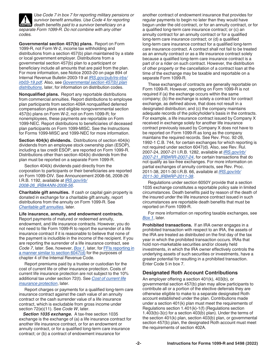 Instructions for IRS Form 1099-R, 5498, Page 2