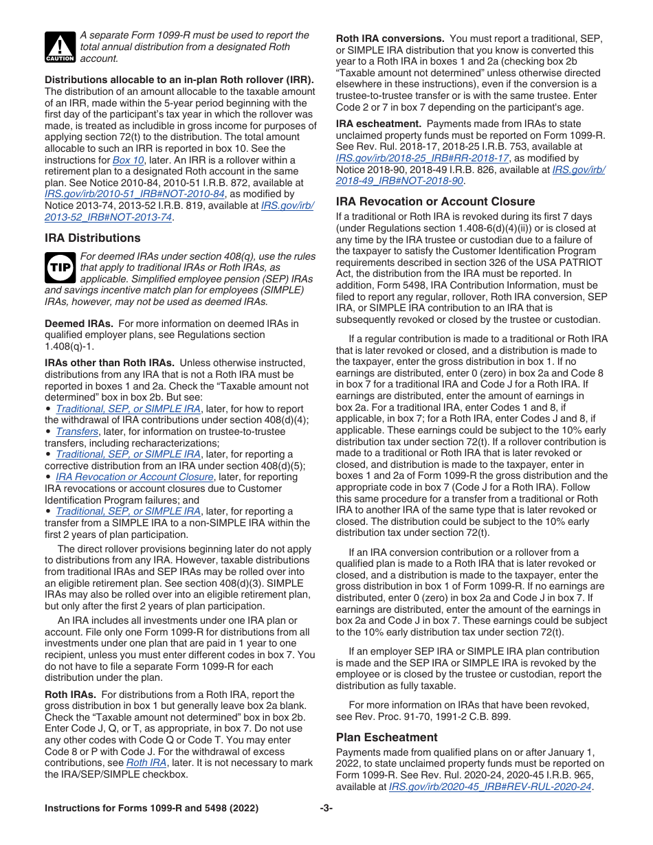 Instructions for IRS Form 1099-R, 5498, Page 3