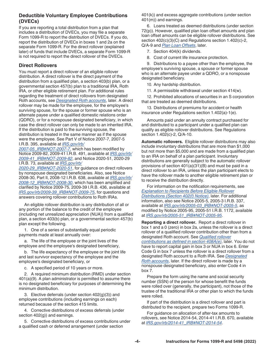 Instructions for IRS Form 1099-R, 5498, Page 4