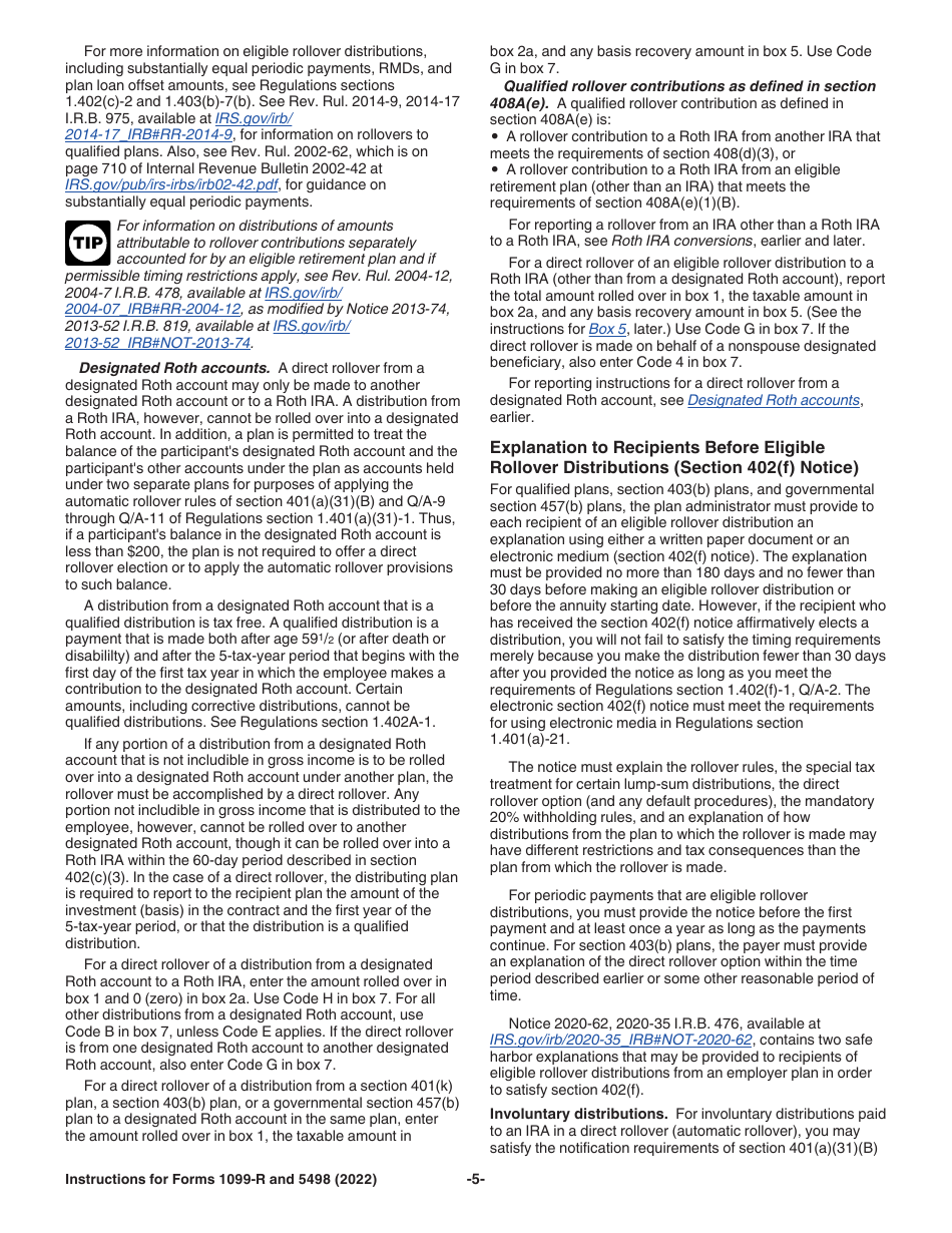 Instructions for IRS Form 1099-R, 5498, Page 5