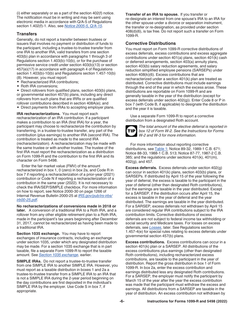 Instructions for IRS Form 1099-R, 5498, Page 6