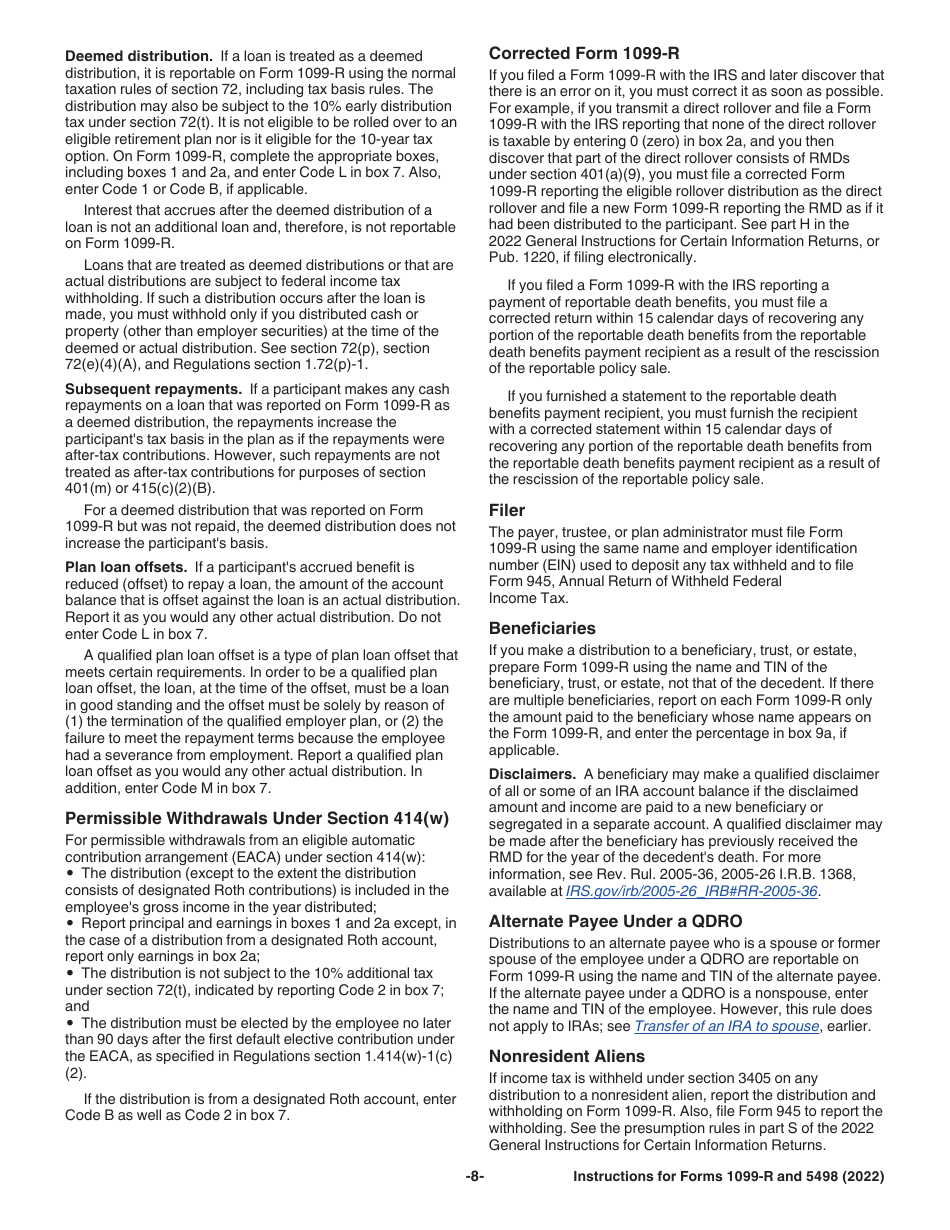 Instructions for IRS Form 1099-R, 5498, Page 8