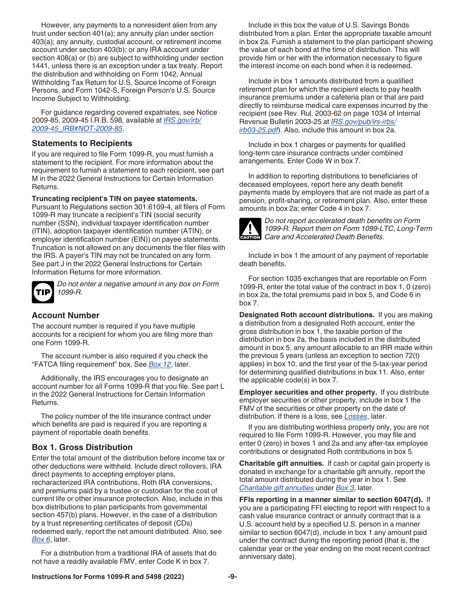 Instructions for IRS Form 1099-R, 5498, Page 9