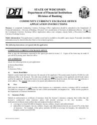 Form DFI/LFS/505 Community Currency Exchange Office Application - Wisconsin