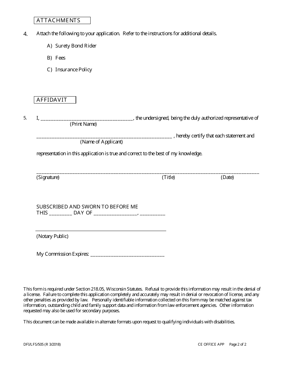 Form DFI / LFS / 505 Community Currency Exchange Office Application - Wisconsin, Page 4