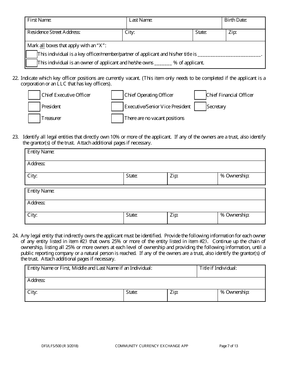 Form DFI / LFS / 500 Community Currency Exchange License Application - Wisconsin, Page 11