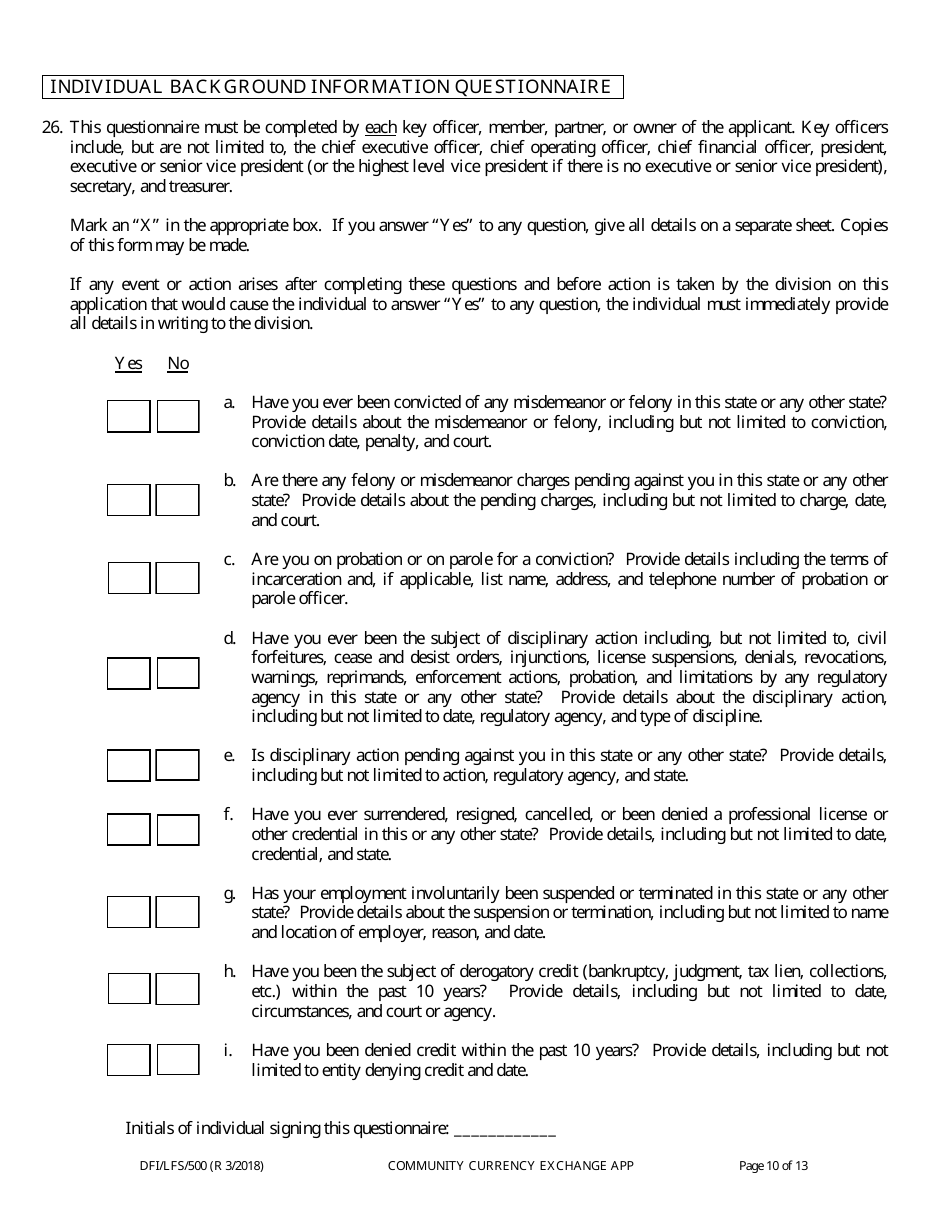 Form DFI / LFS / 500 Community Currency Exchange License Application - Wisconsin, Page 14