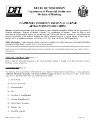 Form DFI/LFS/500 Community Currency Exchange License Application - Wisconsin