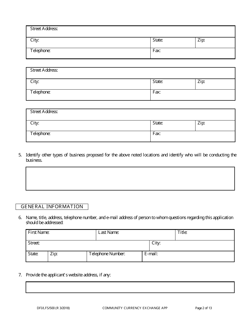 Form DFI / LFS / 500 Community Currency Exchange License Application - Wisconsin, Page 6