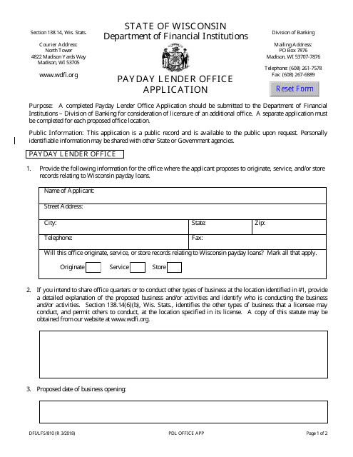 Form DFI/LFS/810  Printable Pdf