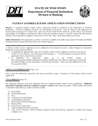 Form DFI/LFS/800 Payday Lender License Application - Wisconsin