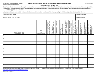 Document preview: Form DCF-F-5209 Staff Record Checklist - Public School Operated Child Care - Wisconsin